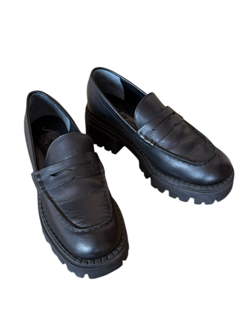 Free People Lyra Lug Sole Loafers Black Leather Chunky EU 37 US 6.5